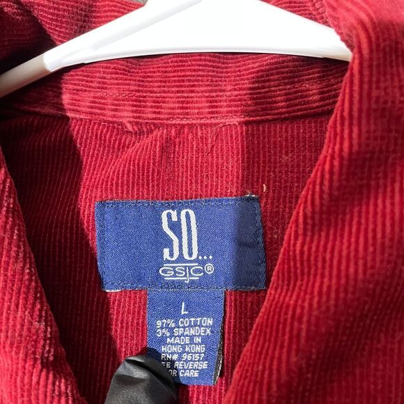 So GSJ Red Corduroy Button Up Distressed Casual Wear Jacket Women's Size‎ Large - Picture 4 of 8